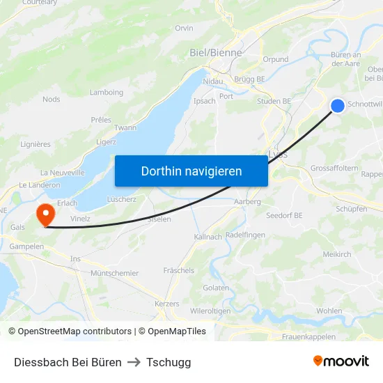 Diessbach Bei Büren to Tschugg map