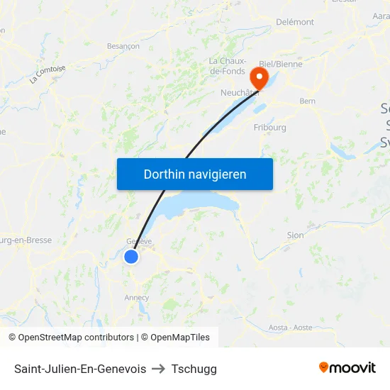 Saint-Julien-En-Genevois to Tschugg map
