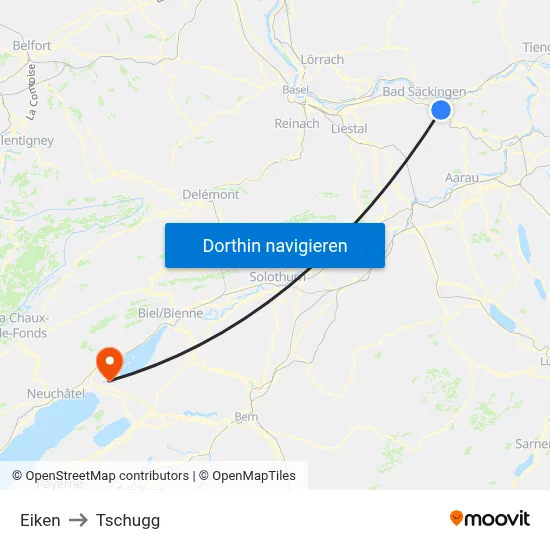 Eiken to Tschugg map