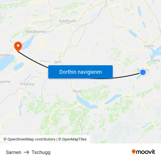 Sarnen to Tschugg map