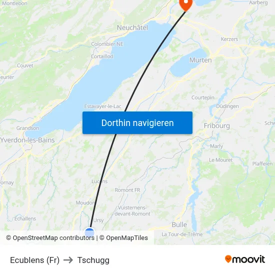 Ecublens (Fr) to Tschugg map
