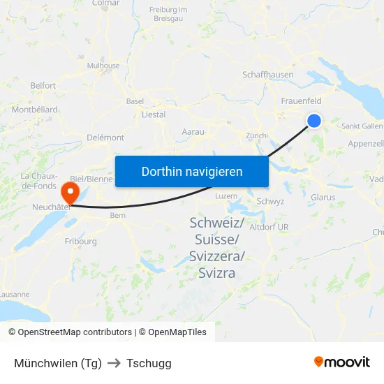Münchwilen (Tg) to Tschugg map