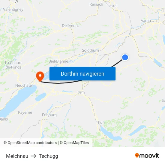 Melchnau to Tschugg map