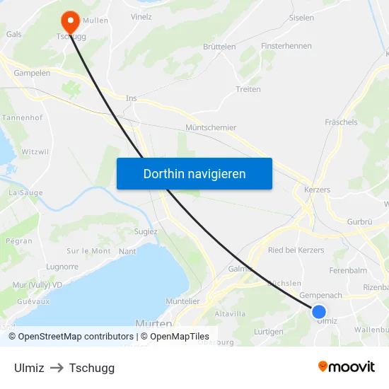 Ulmiz to Tschugg map