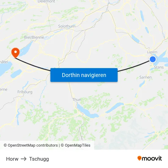 Horw to Tschugg map