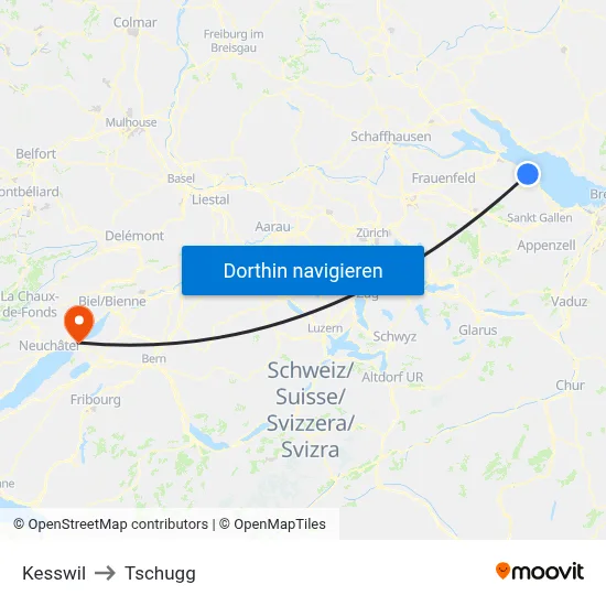 Kesswil to Tschugg map