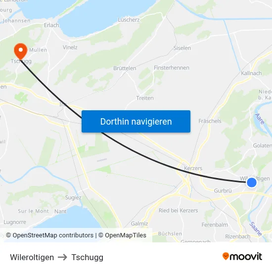 Wileroltigen to Tschugg map