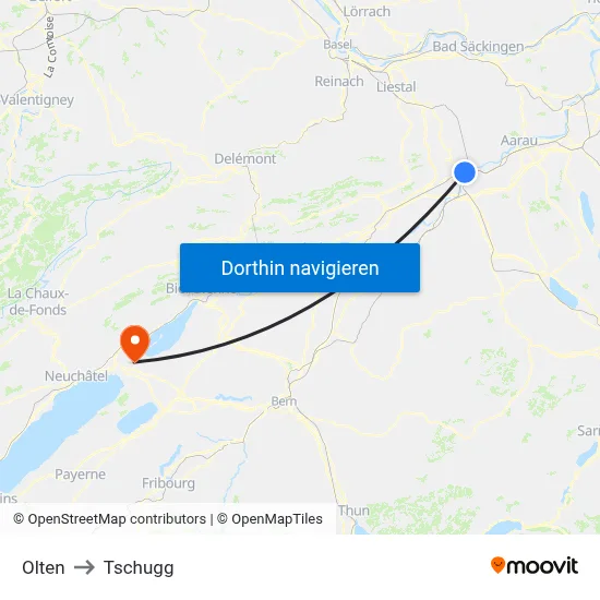Olten to Tschugg map