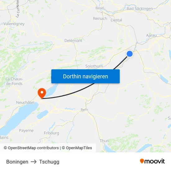 Boningen to Tschugg map