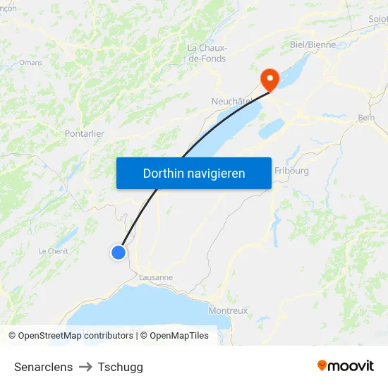 Senarclens to Tschugg map