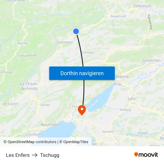 Les Enfers to Tschugg map