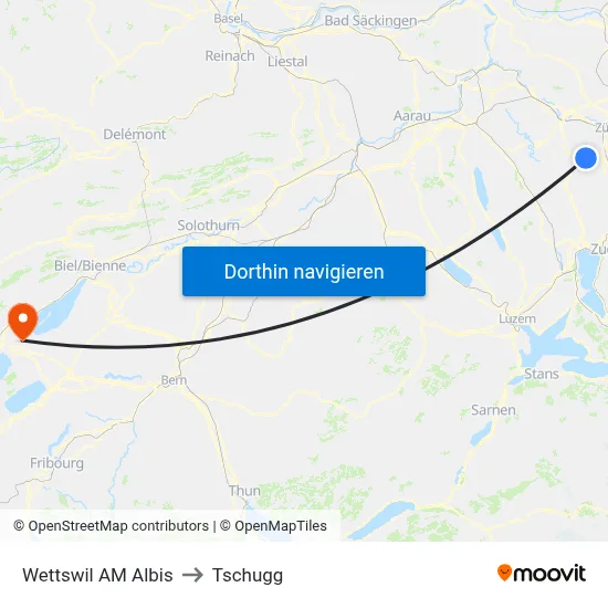 Wettswil AM Albis to Tschugg map