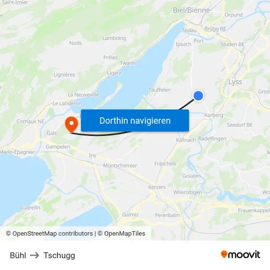 Bühl to Tschugg map