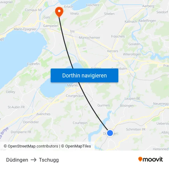 Düdingen to Tschugg map