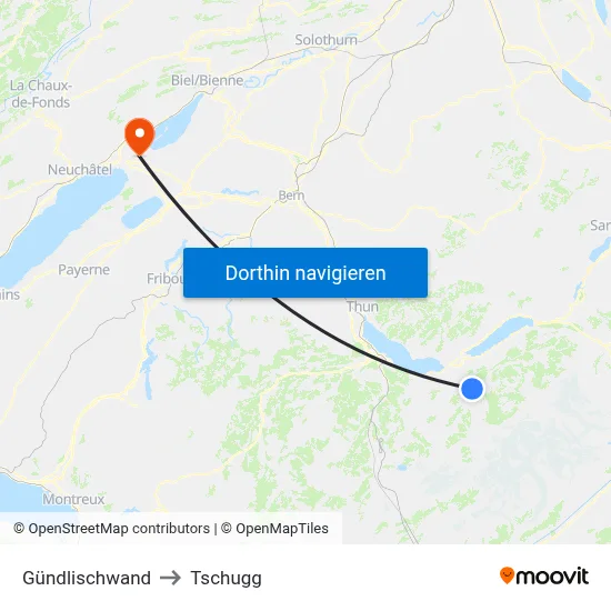 Gündlischwand to Tschugg map