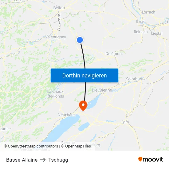 Basse-Allaine to Tschugg map