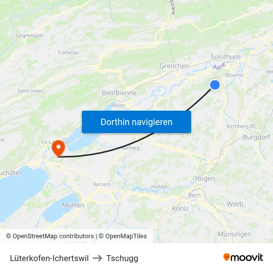 Lüterkofen-Ichertswil to Tschugg map