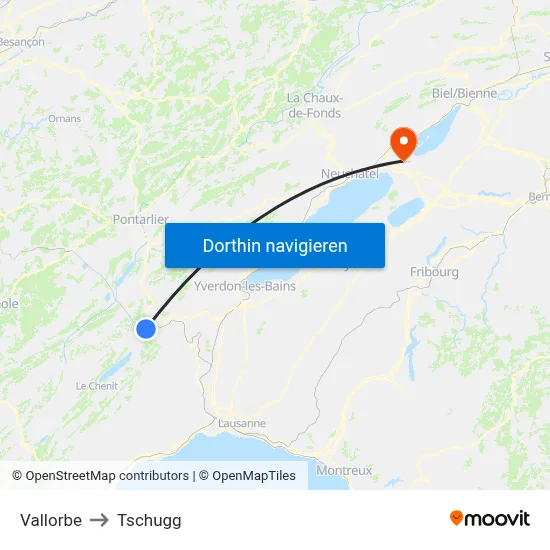 Vallorbe to Tschugg map