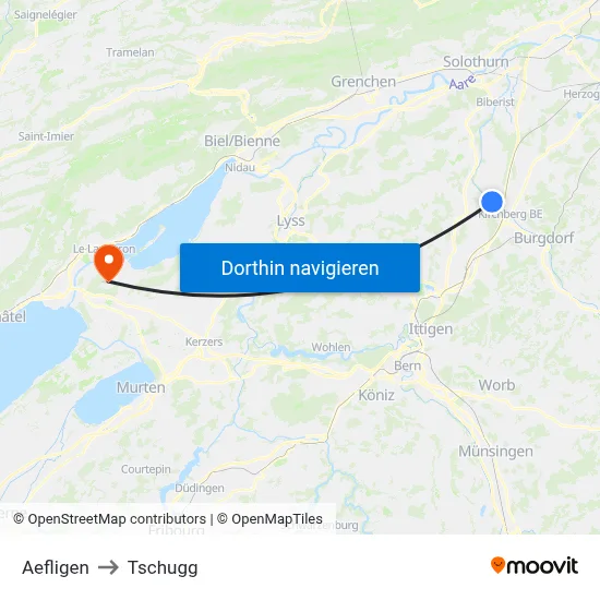 Aefligen to Tschugg map