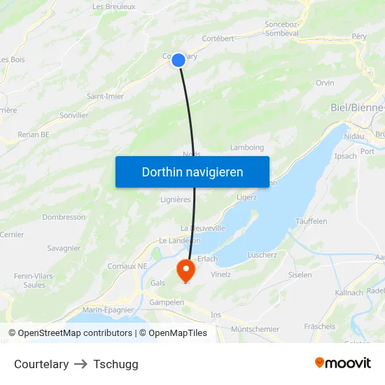 Courtelary to Tschugg map