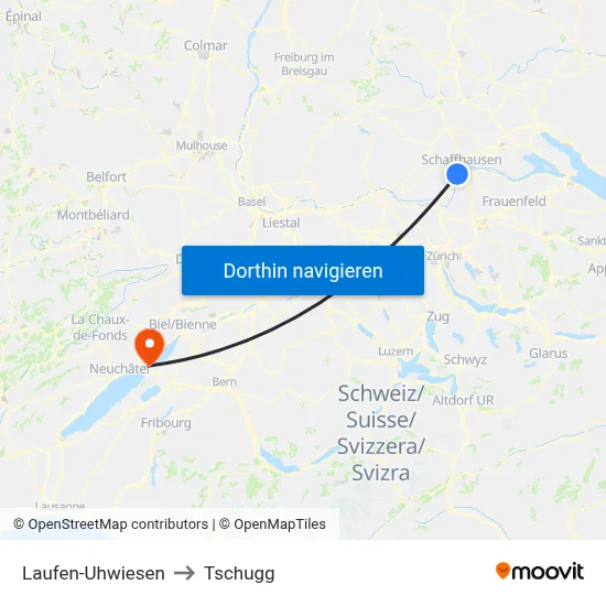 Laufen-Uhwiesen to Tschugg map