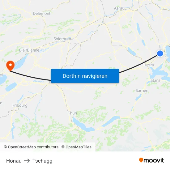 Honau to Tschugg map