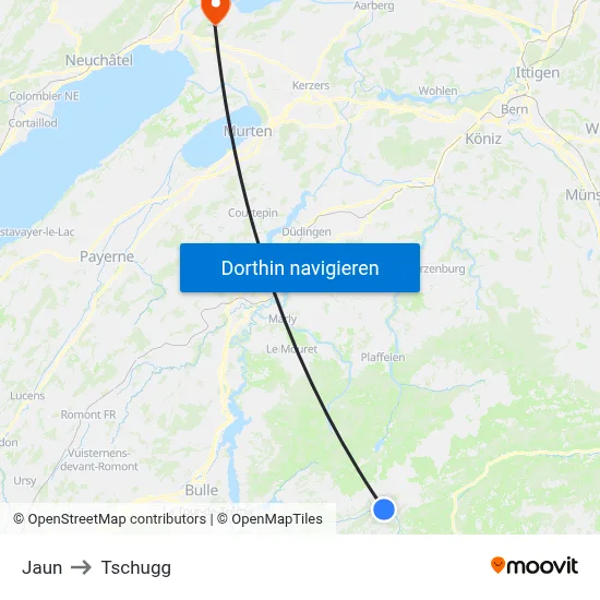 Jaun to Tschugg map