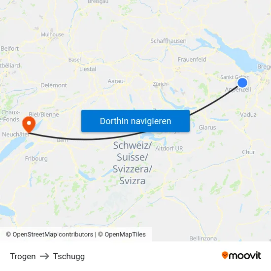 Trogen to Tschugg map