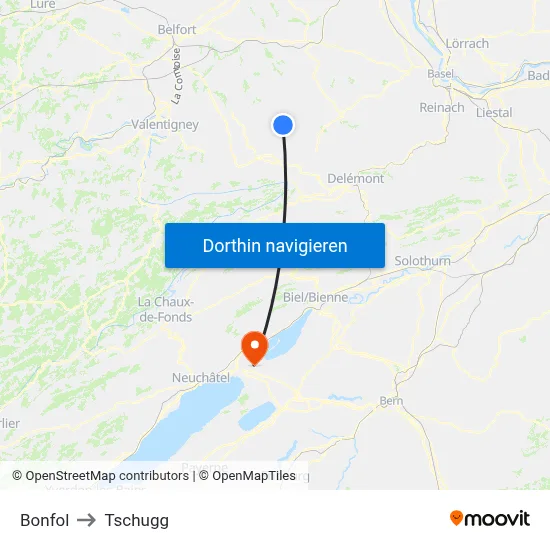 Bonfol to Tschugg map