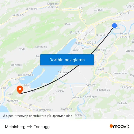 Meinisberg to Tschugg map
