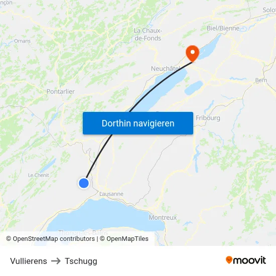 Vullierens to Tschugg map