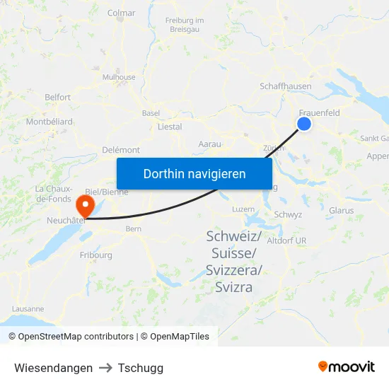 Wiesendangen to Tschugg map