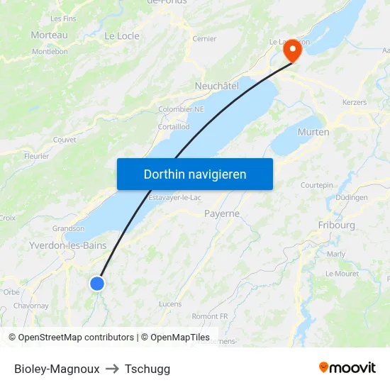 Bioley-Magnoux to Tschugg map