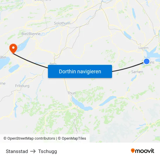 Stansstad to Tschugg map