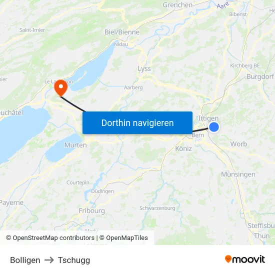 Bolligen to Tschugg map