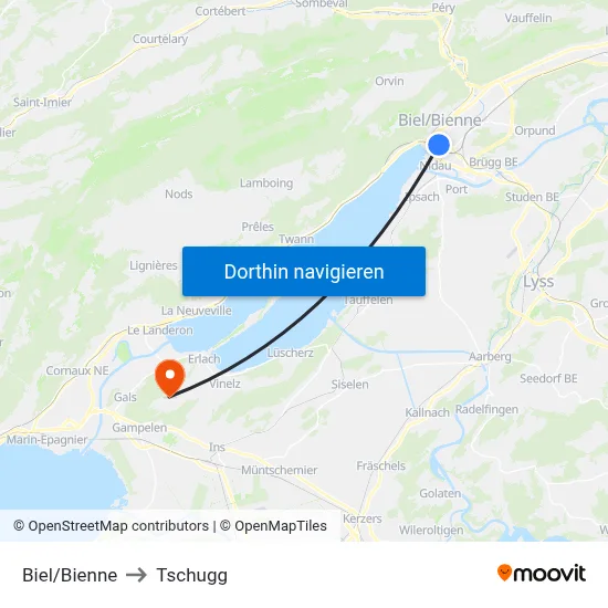 Biel/Bienne to Tschugg map