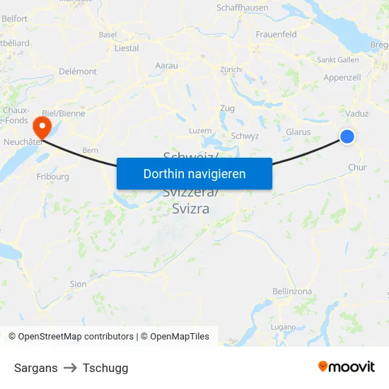 Sargans to Tschugg map