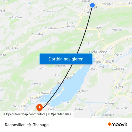 Reconvilier to Tschugg map