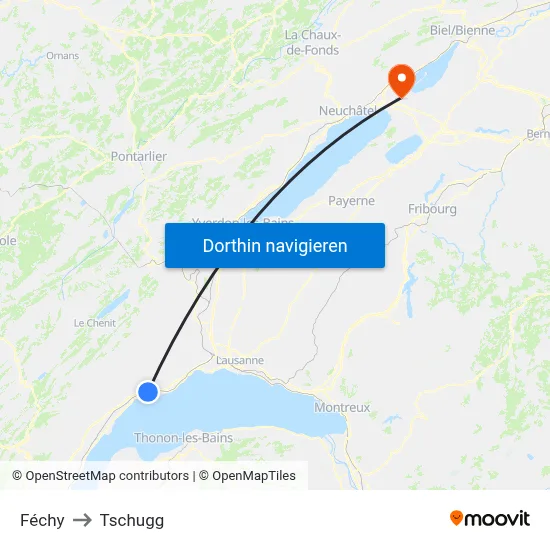 Féchy to Tschugg map