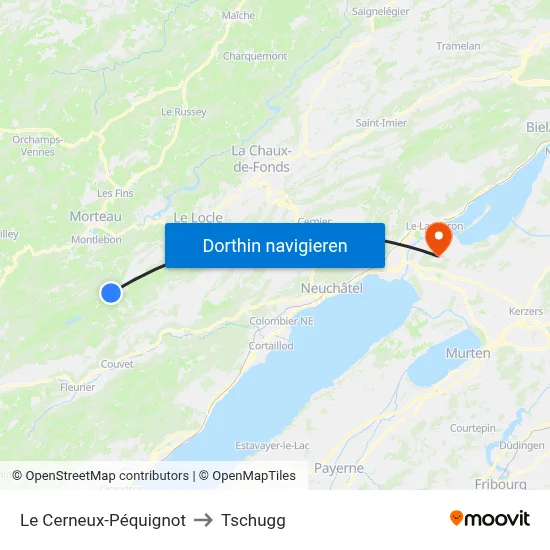Le Cerneux-Péquignot to Tschugg map