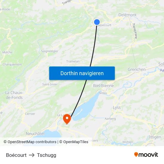 Boécourt to Tschugg map