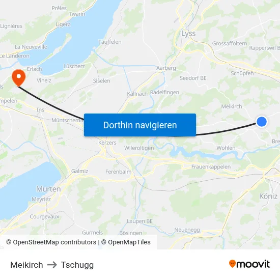 Meikirch to Tschugg map
