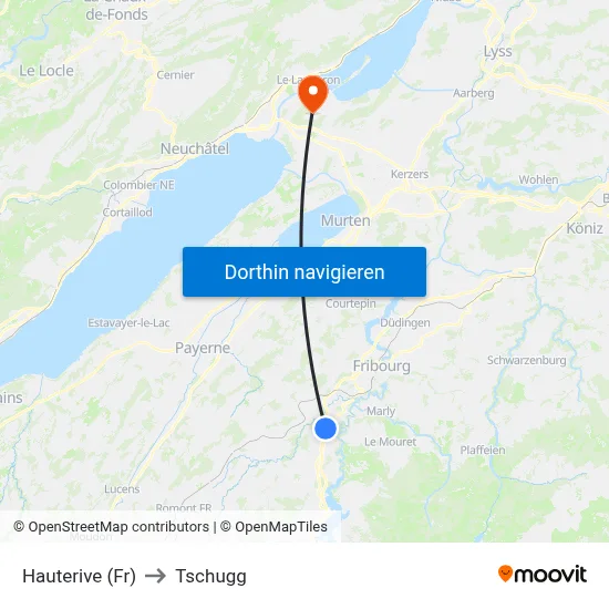 Hauterive (Fr) to Tschugg map