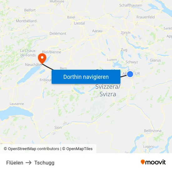 Flüelen to Tschugg map