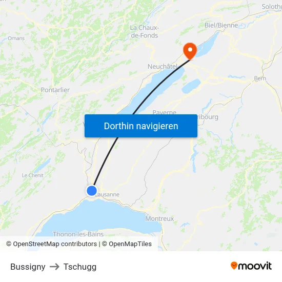 Bussigny to Tschugg map