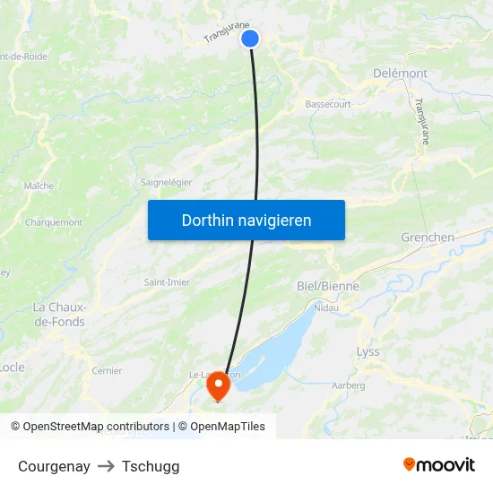 Courgenay to Tschugg map