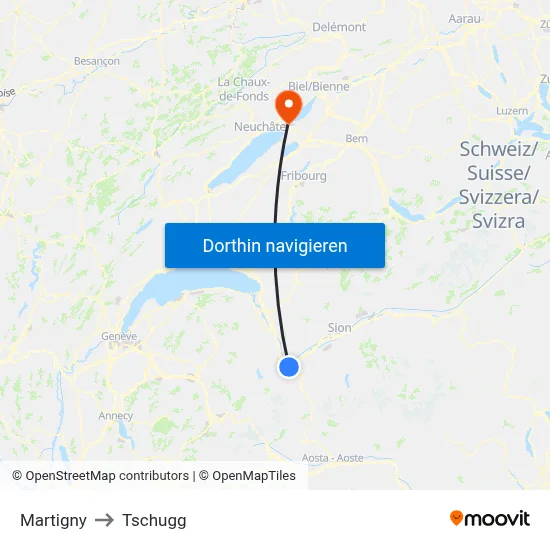 Martigny to Tschugg map