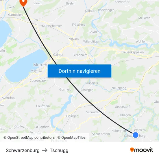Schwarzenburg to Tschugg map