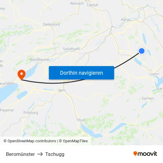 Beromünster to Tschugg map