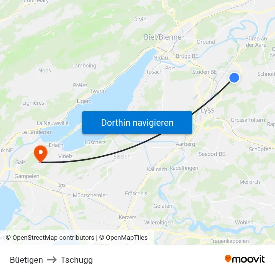 Büetigen to Tschugg map